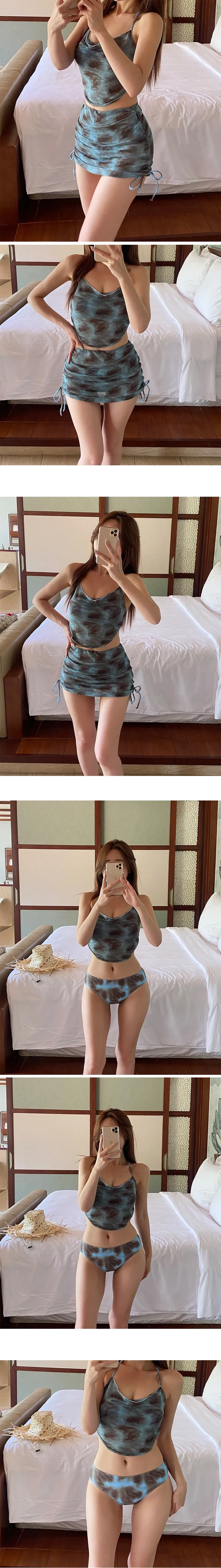 [44-88빅사이즈/🚀당일출고🚀] 레노마 나염 홀터넥 비키니 수영복 3color 휴양지/치마비키니 상세 이미지 4