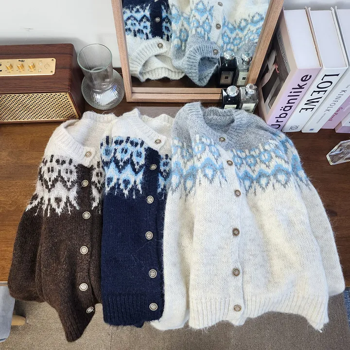 [당일발송] 3Color 앙고라 다이아 노르딕 니트 긴팔 가디건*1363 상세 이미지 29