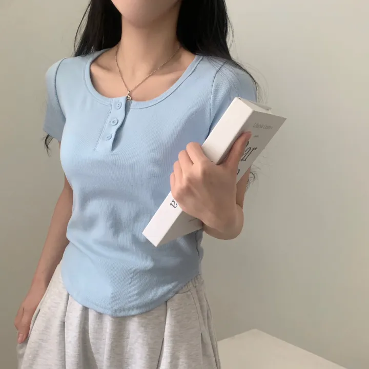 [MADE🤍/팔뚝반쪽핏!] 파스텔톤, 단추 유넥 기본 반팔티셔츠 - 5color 상세 이미지 16