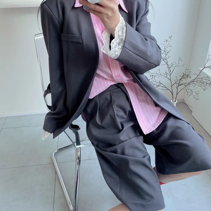 [봄best/데이트룩/하객룩] 쌜린 노카라 레이스자켓 봄 아우터 오버핏자켓 박스핏자켓 루즈핏자켓 싱글 봄자켓 상세 이미지 16