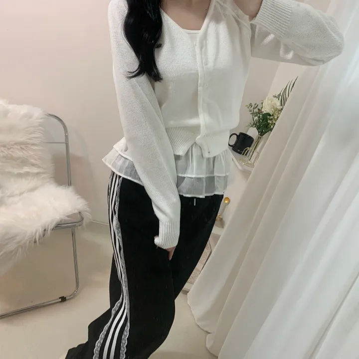 *주문폭주🔥[여름까지쭉-/러블리!] 레이스 배색 라인 조거 와이드 스트링 트레이닝 팬츠 2color 상세 이미지 13