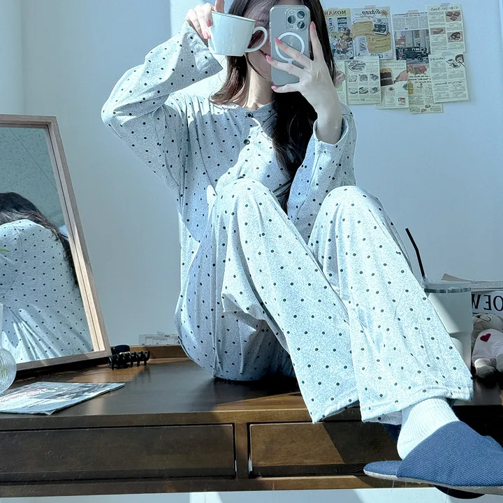 그레이 도트 땡땡이 가디건 긴팔 봄 여름 간절기 파자마 잠옷 세트 #B.Night 촬영용잠옷/공주잠옷/생일선물/유튜브 #8232 상세 이미지 14