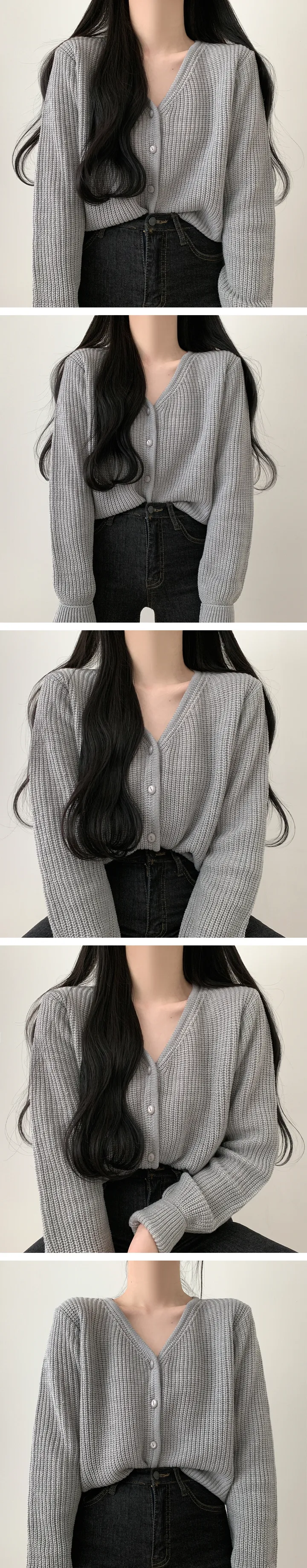 구슬단추 브이넥 긴팔가디건 [6color] 상세 이미지 3
