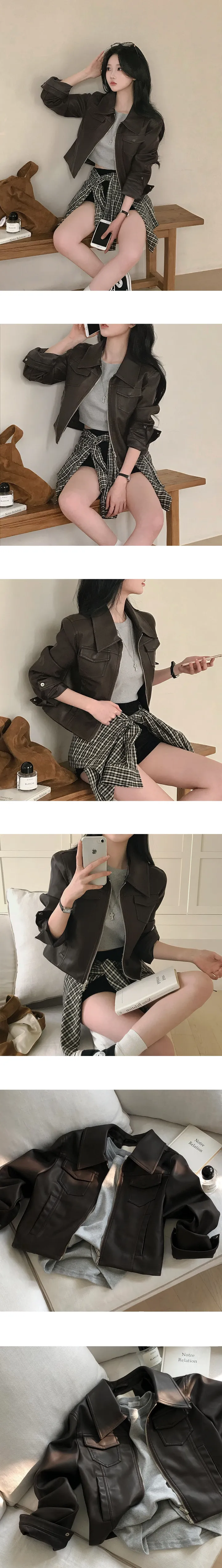 [당일출고][MADE/슬림핏]레터리 포켓 슬림 레더 자켓 상세 이미지 5