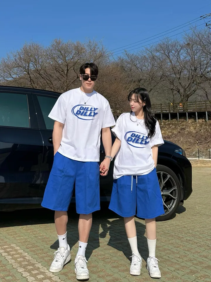 세트가능/ 남녀공용 오버핏 반팔 여름 커플룩 커플티 레터링 루즈핏 반팔 티셔츠 합포 핀턱 버뮤다 팬츠 밴딩 반바지 꾸안꾸 트레이닝 세트 커플 시밀러룩 빅사이즈 세트 스트릿 딜리 상세 이미지 26