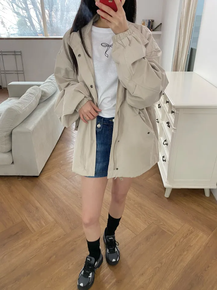 [간절기/오버핏] 피치 야상 집업 (beige) 상세 이미지 3