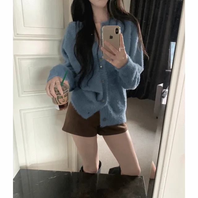 * 털빠짐X * Unisex 루즈핏 도톰 앙고라 퍼 라운드넥 가디건 (5color)