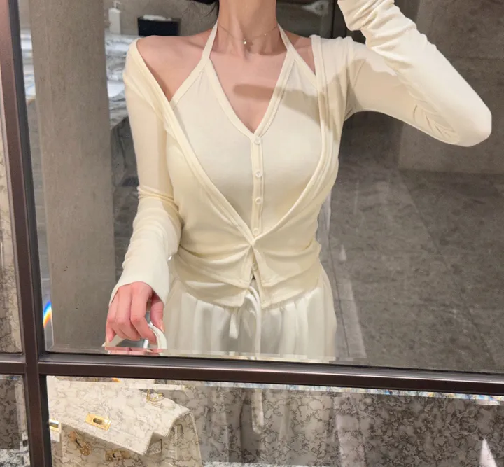 오묘한컬러감🌹*뷰엘단독* 아망 홀터넥 나시 가디건 투피스 세트 레이어드 가디건 봄가디건 상세 이미지 45