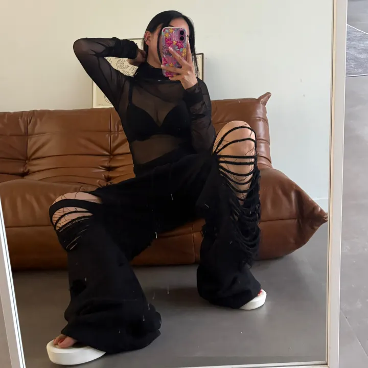 [허리~63까지 MD 추천🤩] 데미지 디트로이드 제니팬츠 / 유니크 스트릿 댄스복 페스티벌 체육대회 빅사이즈바지 세미 부츠컷 조거팬츠 봄바지 여름바지 댄스복 하비언니 와이드팬츠 상세 이미지 56