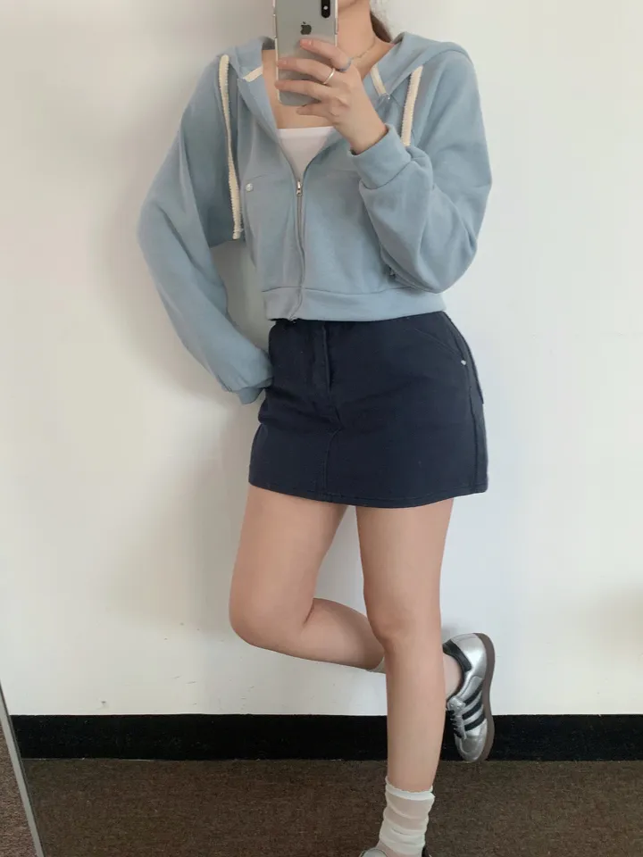 멜라운지 아크 후드 점퍼 mellounge 3col 레이스끈 패치 포인트 숏 러블리 파스텔 크롭 자켓 봄 상세 이미지 23