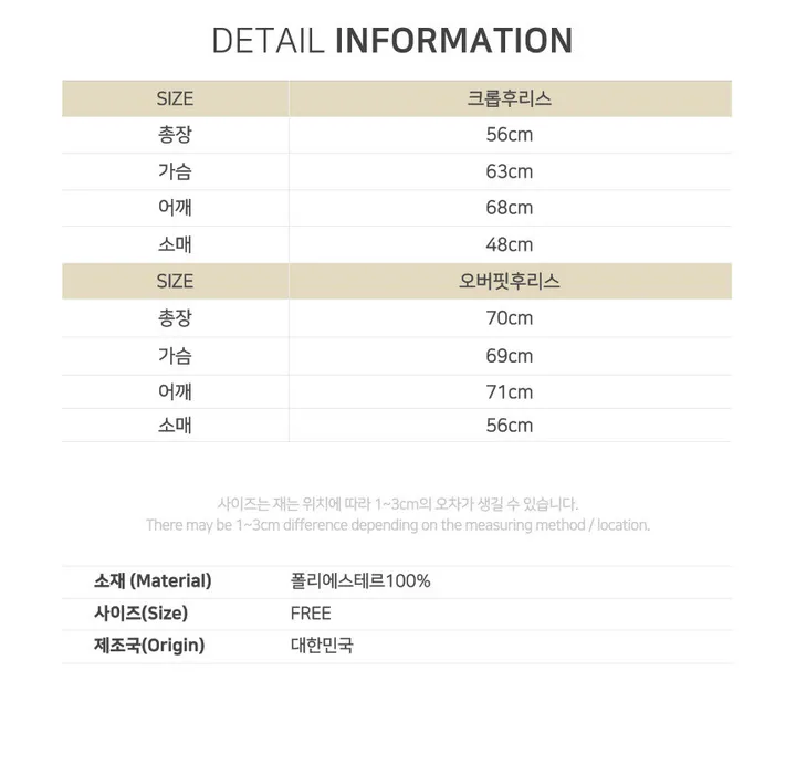 [크롭/오버핏] 유니크 하이넥 배색 후리스 집업 점퍼 겨울 커플룩 시밀러룩 상세 이미지 4