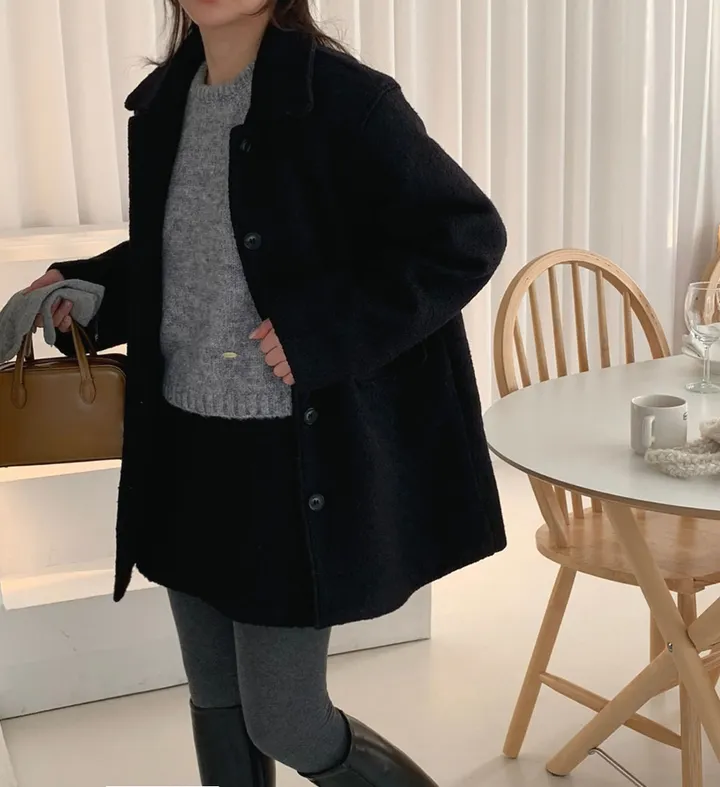 [주문폭주🔥][겨울신상⛄] 메리 부클 카라 하프 코트(2color) / 하객룩 하프코트 코트 숏코트 아우터 상세 이미지 29