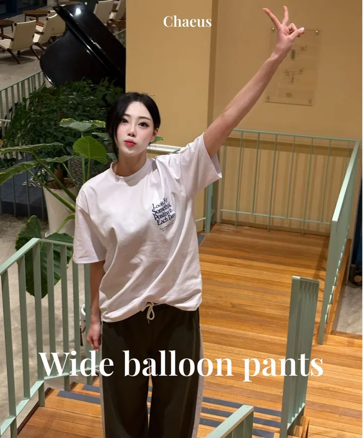 채어스 배색 핀턱 스트링 와이드 밴딩팬츠 3color 상세 이미지 1