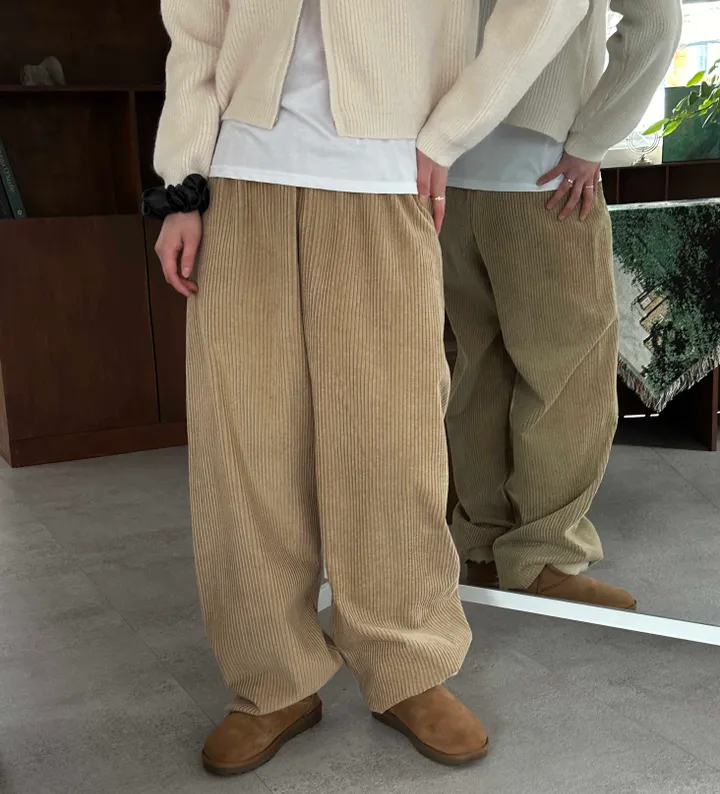 コーデュロイワイドコットンゴムロングパンツ(4color) | ファッション