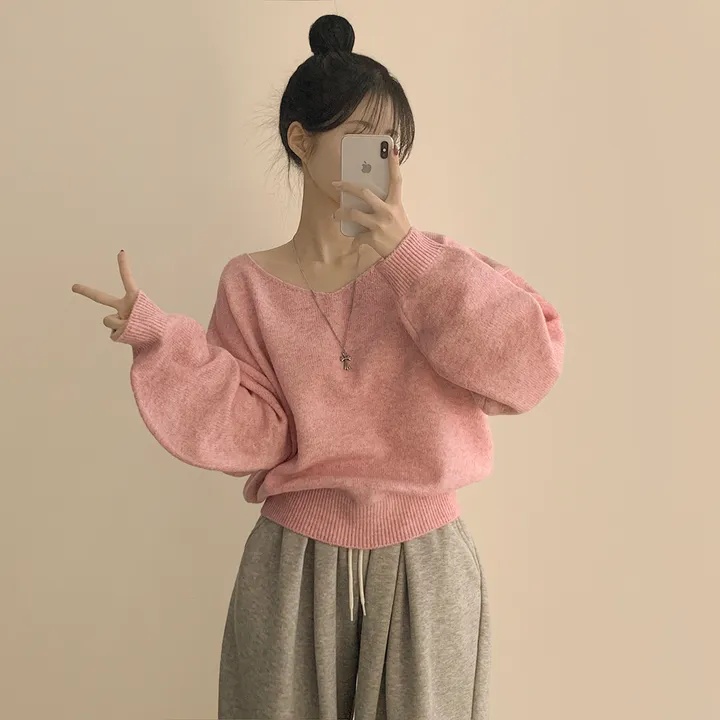 [청순힙✨폭닥] 흐르는 여리핏, 보트 브이넥 오버핏 원오프숄더 아방핏 긴팔니트 빅사이즈 상세 이미지 26