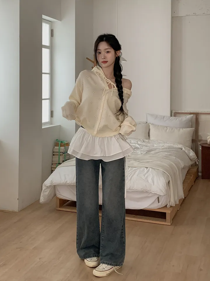 [큐티무드/핏추천!] 연유 펀칭 루즈핏 니트 후드 긴팔 가디건 3colors 상세 이미지 11