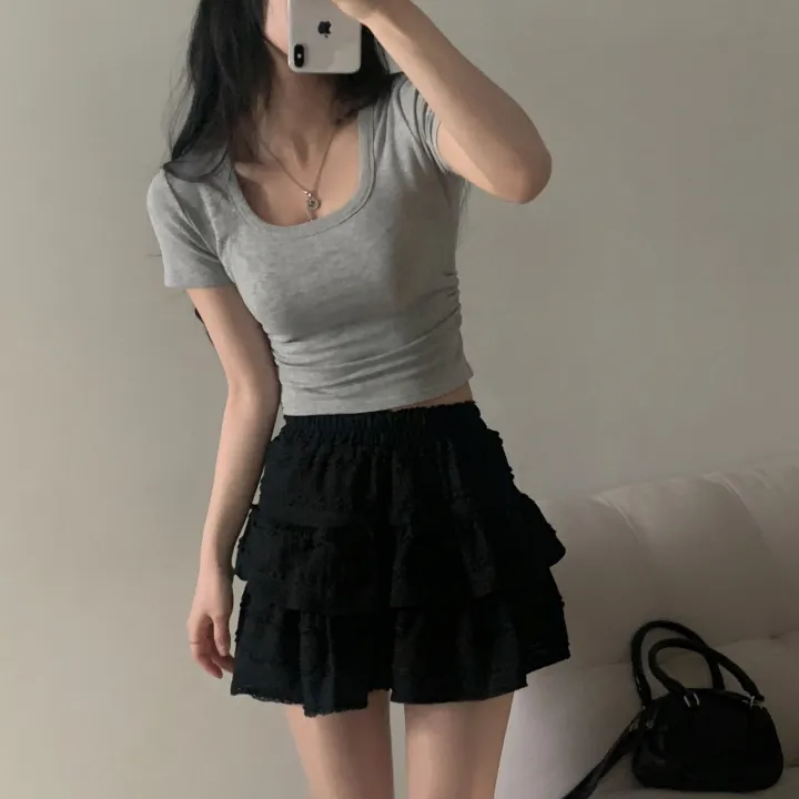 [파스텔🤍/MADE] 보장된핏, 옆셔링 스퀘어넥 반팔 크롭티셔츠 - 8color 상세 이미지 41
