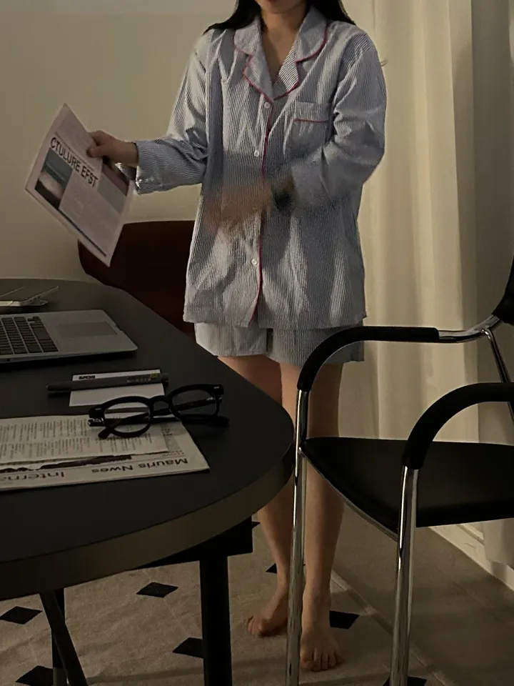 [커플잠옷][2000장돌파] timeless pajamas set 긴팔+반바지 잠옷 세트 상세 이미지 3