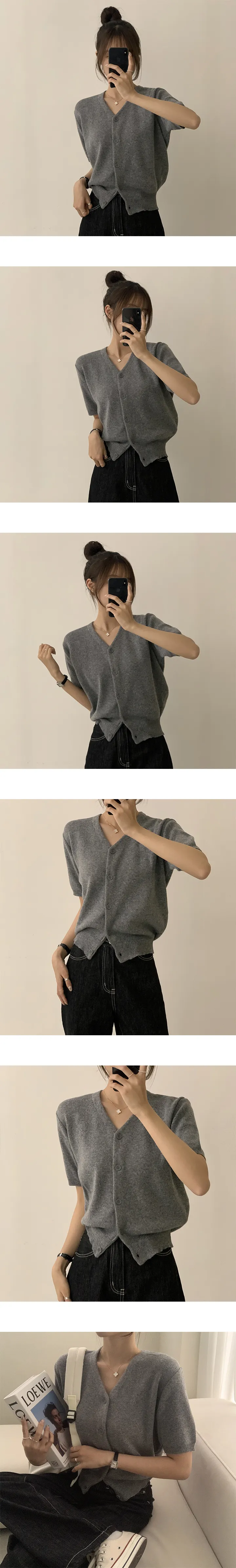 [이유있는 추천/인생 핏!] 스프링 브이넥 데일리 무지 반팔 가디건 봄 여름 오버핏 베이직 아우터 8color 상세 이미지 7
