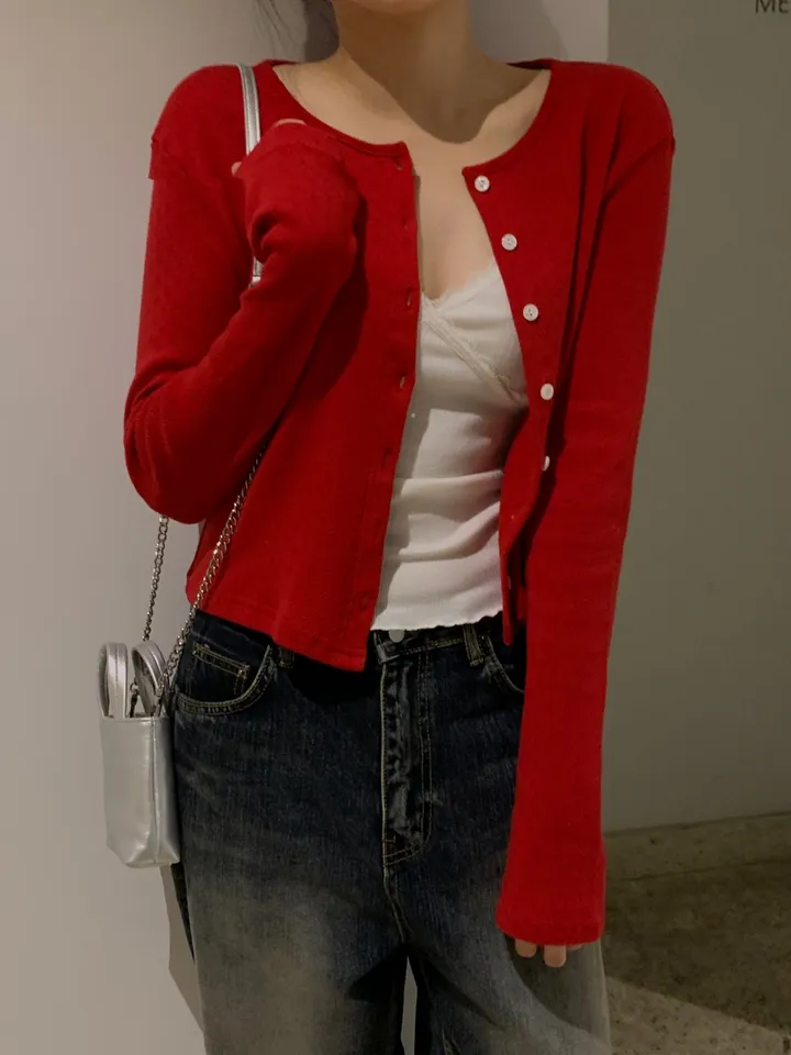 로렌 플라워 펀칭 크롭 라운드 가디건 상세 이미지 8