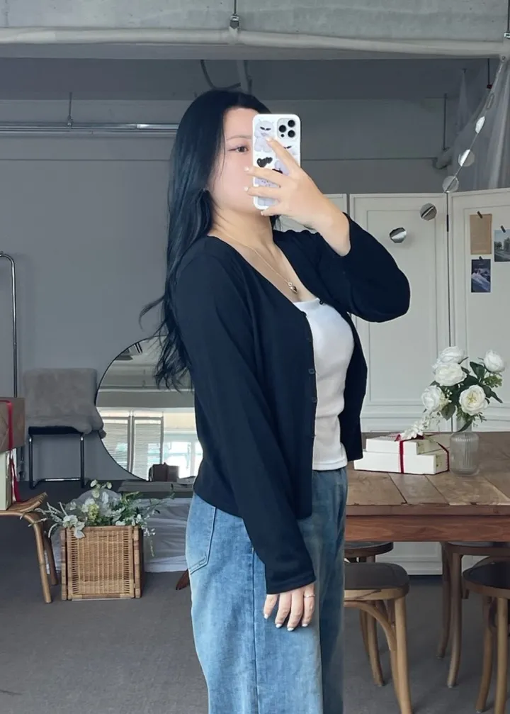 [2사이즈] 색감굿@ 가디건 브이넥 레이어드 여리핏 빅사이즈 크롭 봄옷  통통 베이직 꾸안꾸 상세 이미지 53