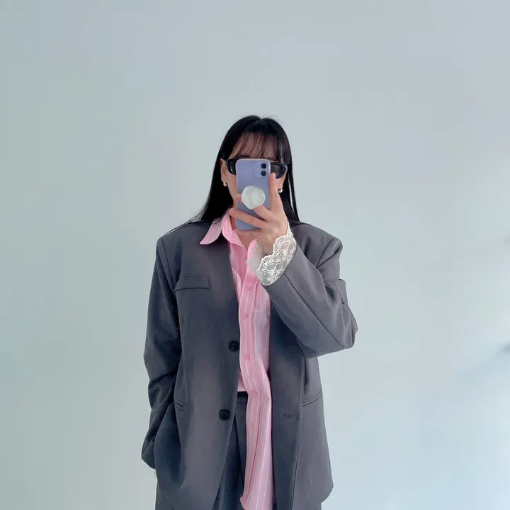 [봄best/데이트룩/하객룩] 쌜린 노카라 레이스자켓 봄 아우터 오버핏자켓 박스핏자켓 루즈핏자켓 싱글 봄자켓 상세 이미지 32