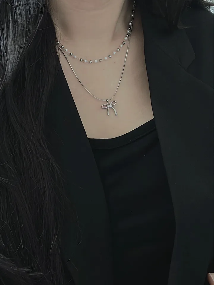 ❤️주문폭주❤️[블랙추가/분리형추가] 리본 진주 초커 레이어드 목걸이 (5color/2type/3size) 상세 이미지 8