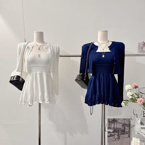 *최저가💙 [세트가격!/하객룩!] 드온 펀칭원피스 레이스원피스 셔링원피스 프릴 플레어원피스 플리츠원피스 나시원피스 미니원피스 레이어드원피스 긴팔 크롭가디건 니트가디건 여름투피스 상세 이미지 38