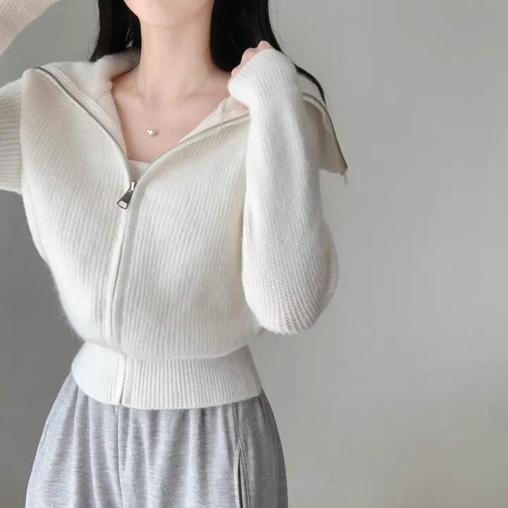 [예쁜색감💗/포근부들] 반디 하찌 하이넥 골지 크롭 벌룬 집업 니트 가디건 상세 이미지 8