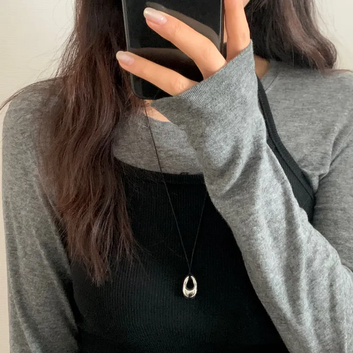 블랙 롱 자가드 끈 써지컬스틸 plump 코인 목걸이 상세 이미지 3