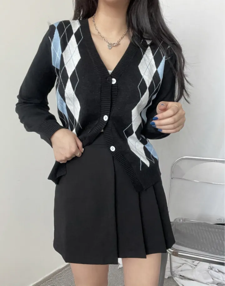 🚀빈티지 아가일  패턴 니트 가디건 1color 상세 이미지 5