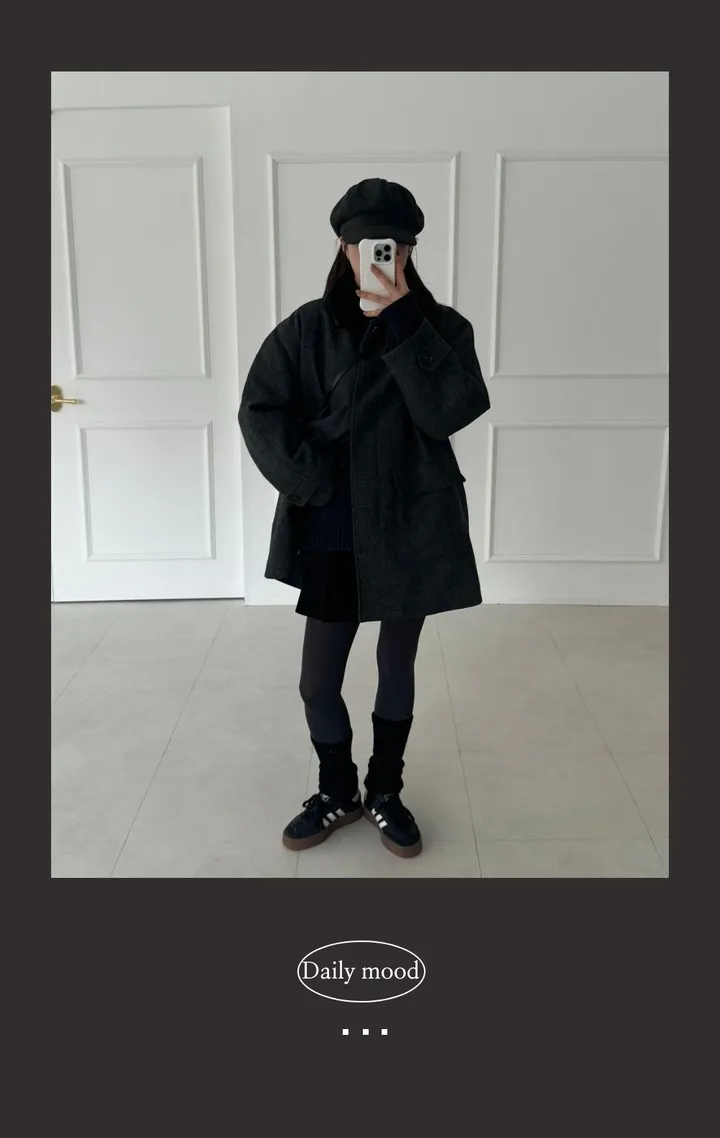 [겨울코트🖤/연말룩✨] 헤링본 울 누빔 코트 상세 이미지 6