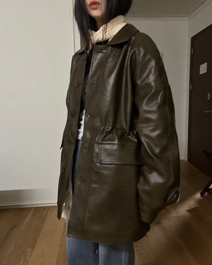 (2color) 덤블 레더 야상 하프코트 상세 이미지 9