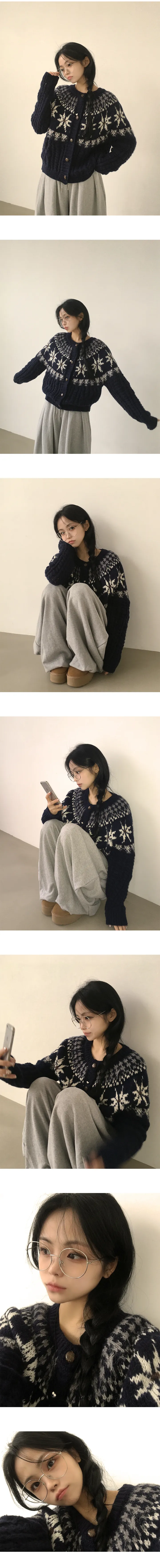 [겨울감성⛄/도톰,아방핏] 빈티지무드 가득, 노르딕 패턴 꽈배기 루즈핏 니트가디건 (2color) 상세 이미지 8