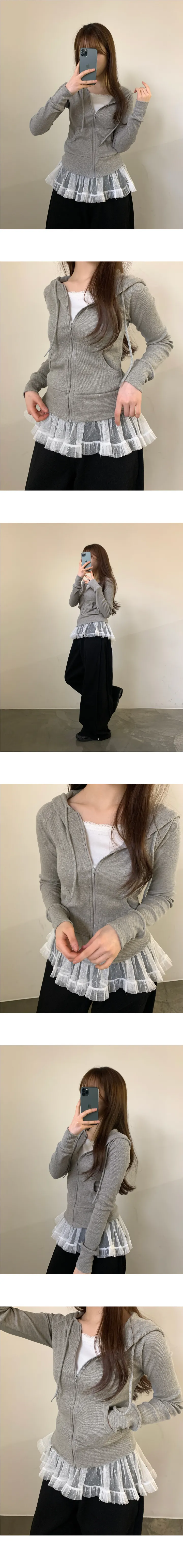 시누 슬림핏 골지 크롭 후드 집업 상세 이미지 7