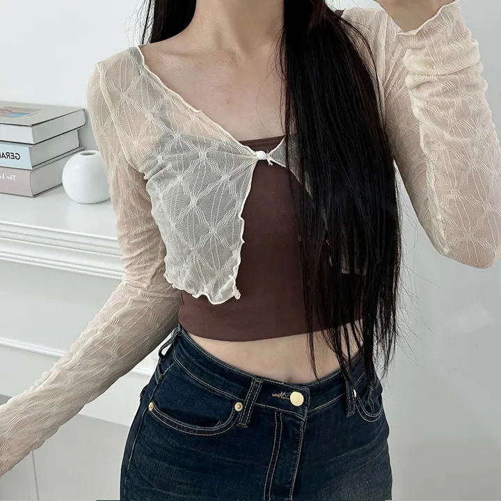 [살안타템/주문폭주] 다이아 시스루 크롭 물결 가디건 상세 이미지 6