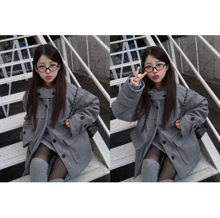 [찐따뜻해요🔥] 힙즈 후드 포켓 하프코트 울모직코트 두꺼운코트 도톰코트 겨울코트 겨울아우터 겨울옷 겨울신상 상세 이미지 10