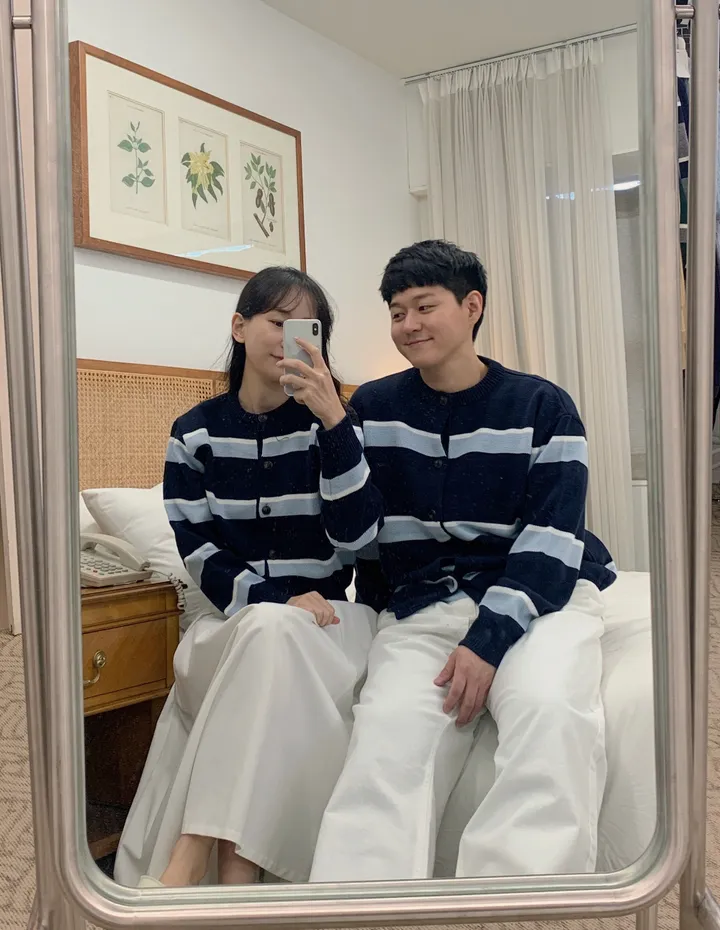 커플룩,시밀러룩베리 단가라 커플가디건 스트라이프 라운드가디건 시밀러룩 봄 꽃놀이 벚꽃 상세 이미지 15
