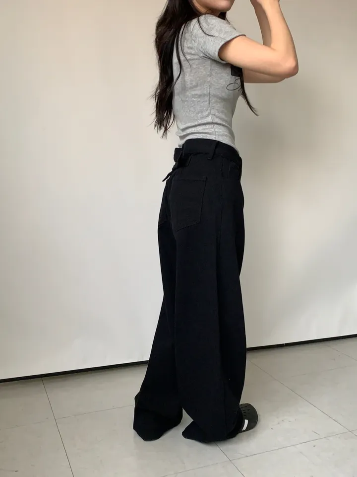 백 포인트 비조 3버튼 조절 세미 와이드 팬츠 상세 이미지 5