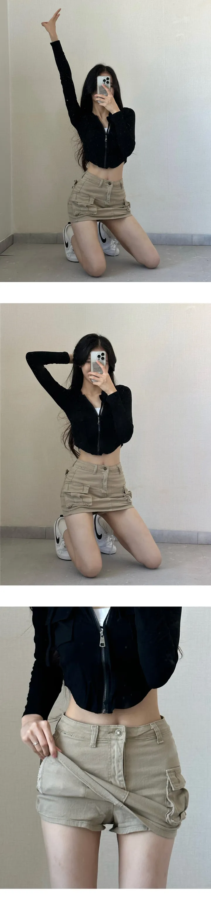 당일🚀 [ 2개 묶음할인,모델소장]  y2k 힙카고 투포켓 슬림 U라인 후드 집업 상세 이미지 22