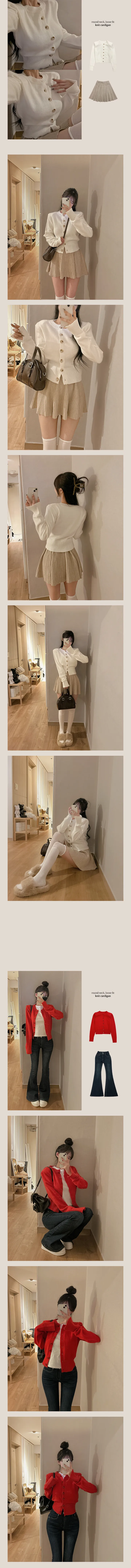[톡톡한두께감/데일리룩] 어깨패드 소매 트임 라운드 가디건 3 COLORS 상세 이미지 3