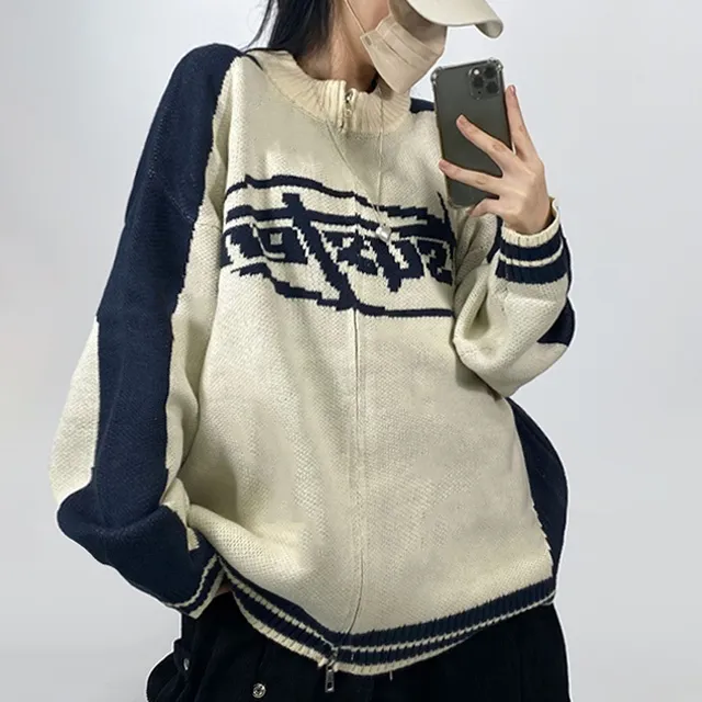 [~3XL] 빈티지 힙무드 박시니트집업💝 배색 나그랑 스트릿/투웨이 남녀공용 커플 빅사이즈 [4070] 상세 이미지 25
