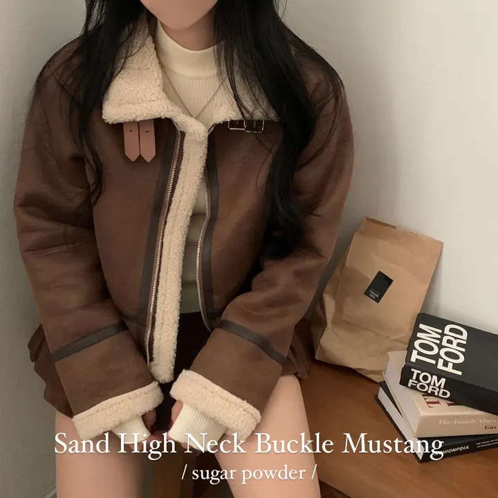[이번주최저가!/🤎루즈핏] 샌드 양털 하이넥 크롭 무스탕 숏자켓 - 2color 상세 이미지 1