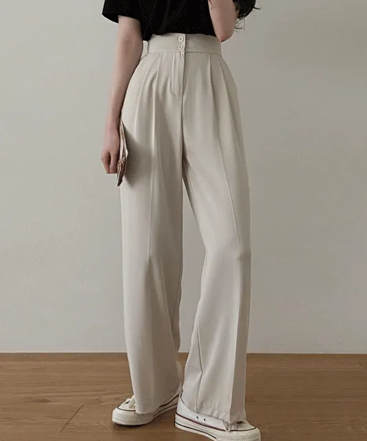 [간절기슬랙스/간절기팬츠/핏보장] 투버튼 뒷밴딩 와이드 슬랙스 (3color)