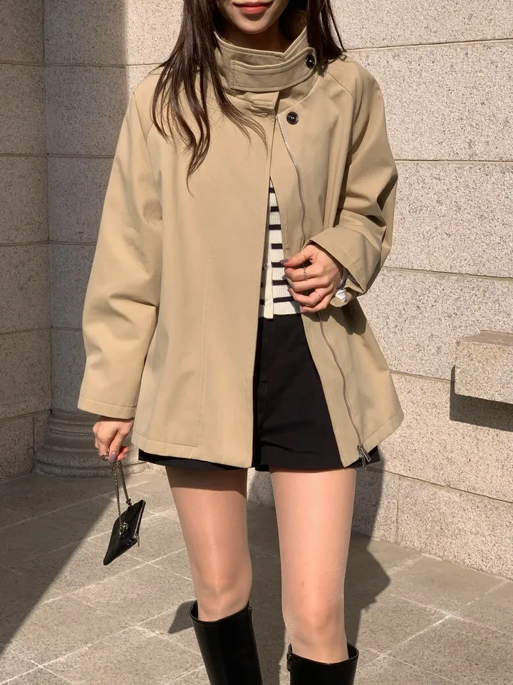 [*주문폭주!!/당일발송*] 파리 트렌치 케이프 하프코트 트렌치코트 트렌치하프 하프트렌치 코트 봄아우터 봄트렌치 절개트렌치 (1color) 상세 이미지 9