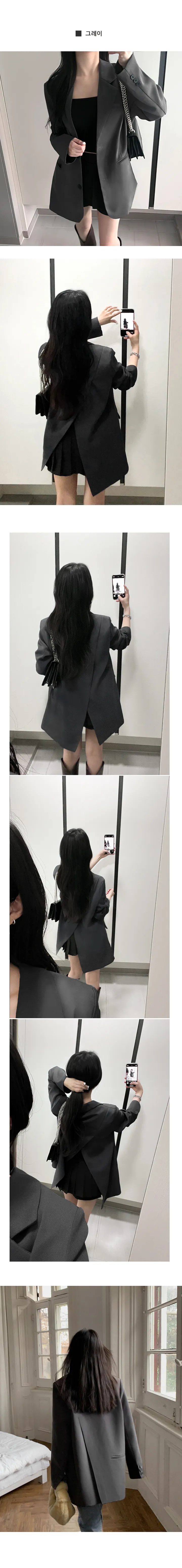 [당일발송🚀얼리어텀/핏보장] 사선 뒷트임 세미자켓[봄여름옷 아우터 기본정장 출근룩 직장인 수학여행 배색 오피스 빅사이즈 오버핏 루즈박시 블레이저신상 롱숏미디 하객룩 벚꽃데이트룩] 상세 이미지 7