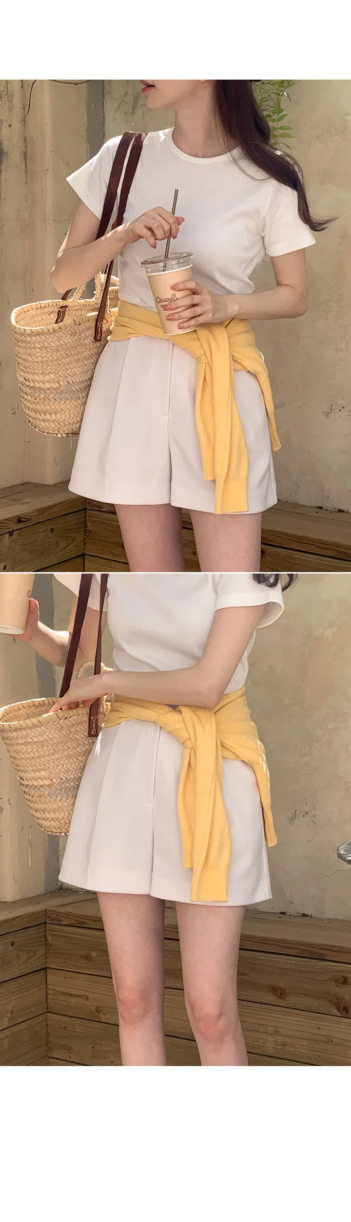 [여름🌿][1만장돌파/XS-XL/반품률ZERO🖤][자체제작] 라이프 쫀득 원핀턱 하프 슬랙스 상세 이미지 53