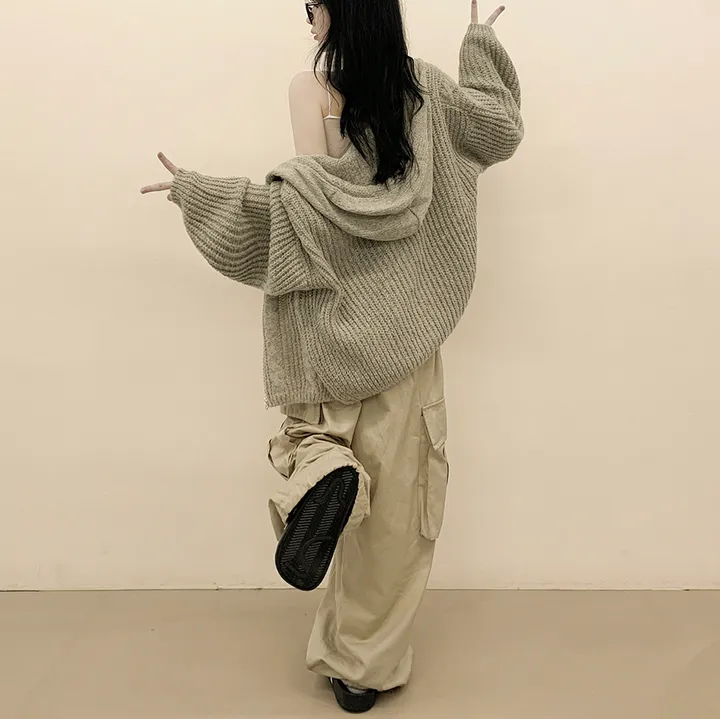 [여리여리✨울함유] 도톰 따뜻 아방핏 꽈배기 케이블 오버핏 니트 벌룬 후드집업 겨울가디건 상세 이미지 9