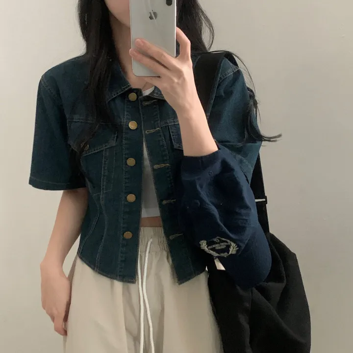 [데일리/청순무드(＊’͜’ )] 봄웨더 반팔 데님 크롭 청자켓 - 3color 상세 이미지 27