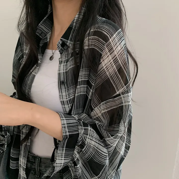[장마철&휴가철] 은은한 시스루 루즈핏 체크남방,셔츠;2col 상세 이미지 18